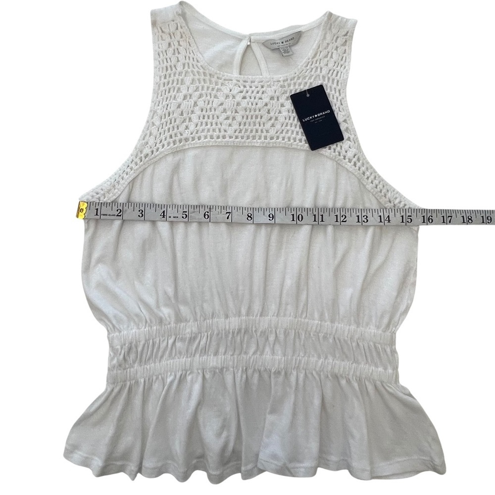 Lucky Brand Crochet Peplum Top Sleeveless Double Band Waist White XS 7WP6683 NWT - Picture 11 of 16